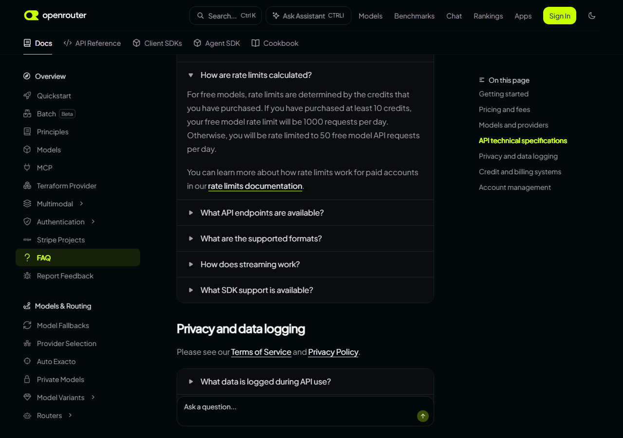 OpenRouter FAQ 速率限制说明