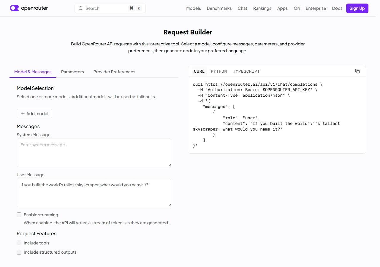 OpenRouter Request Builder / API 文档